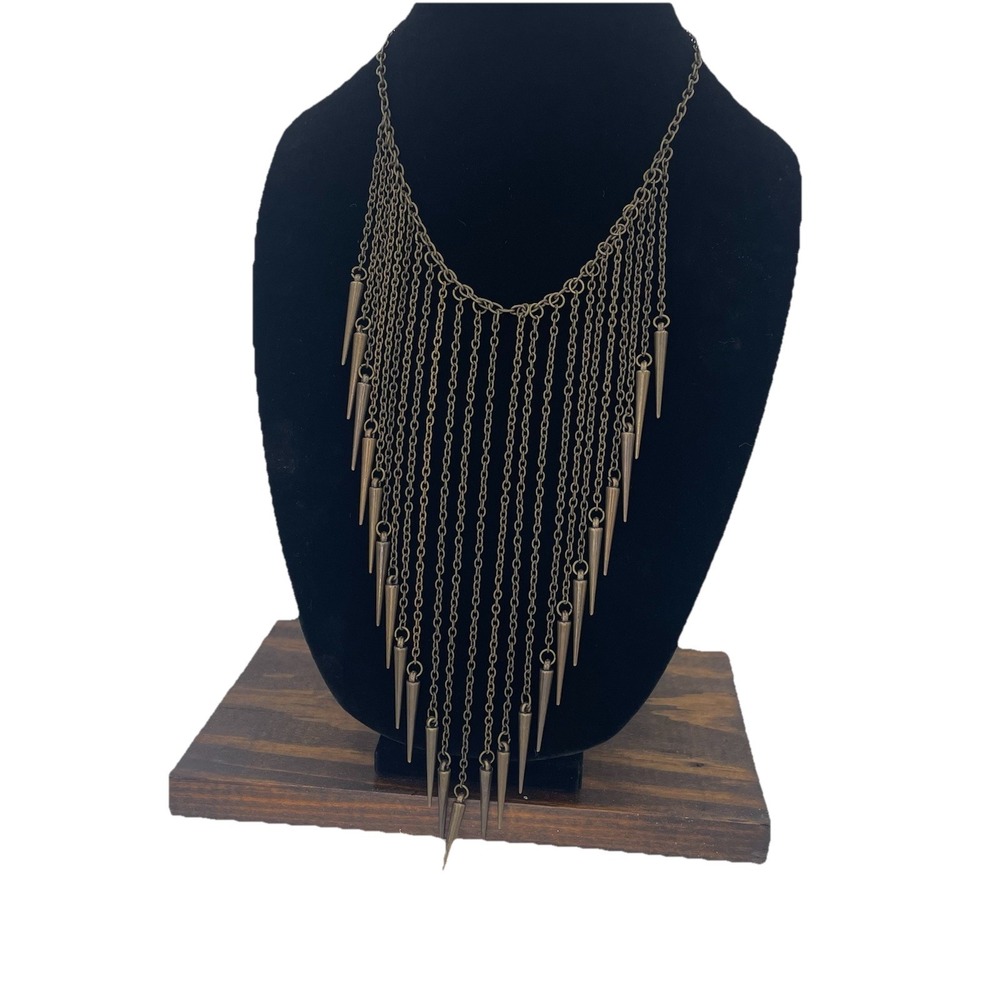 Women's Multi Strand Chain Spike Waterfall Bib Necklace Lobster Claw Statement